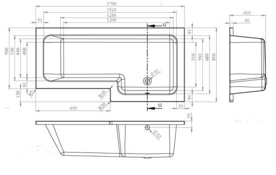 Nuie Square Right Hand Bath Set 1700mm SBATH06 #2