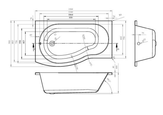 Nuie B Shaped Left Hand Bath Set 1500mm SBATH20 #2