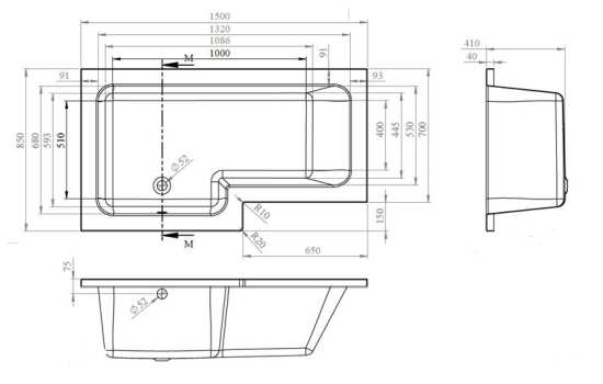 Nuie Square Left Hand Bath Set 1500mm SBATH28 #2