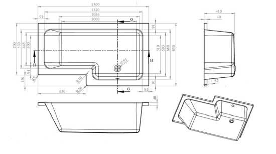Nuie Square Right Hand Bath Set 1500mm SBATH29 #2