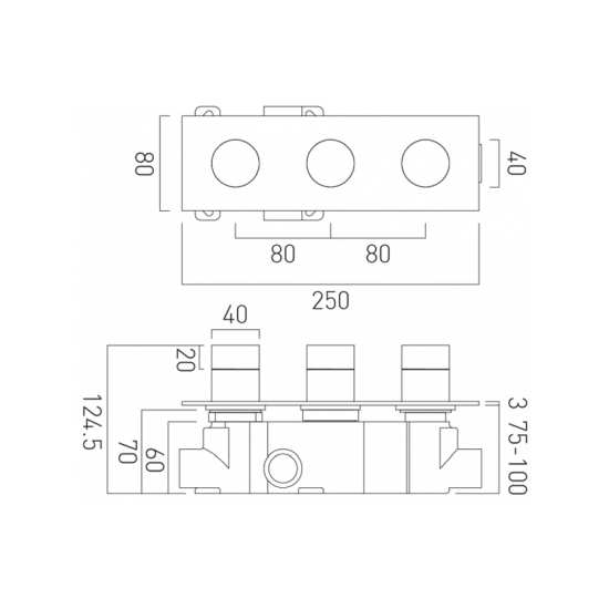 Vado Omika 2 Outlet 3 Handle Horizontal Tablet Thermostatic Valve #2