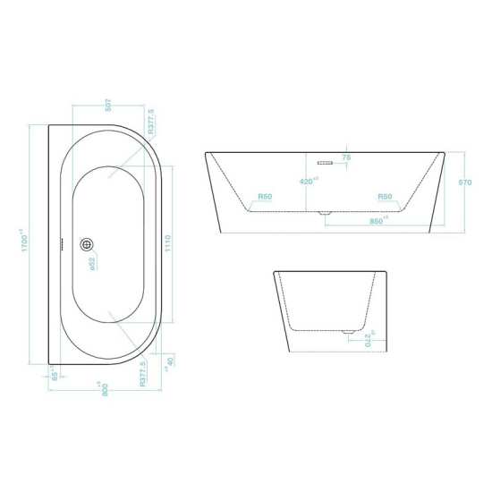 Tissino Angelo 1700 x 800 D Shaped Acrylic Bath TAN 310 #4