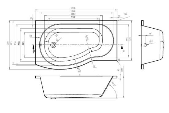 Nuie B Shape Shower Baths Left Hand Shower Bath 1500mm WBB1585L #2