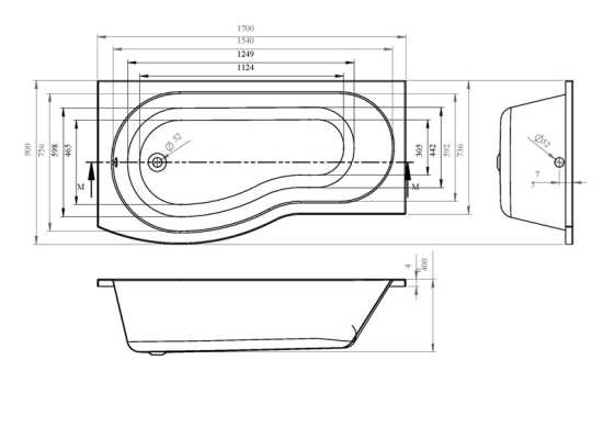 Nuie B Shape Shower Baths Left Hand Shower Bath 1700mm WBB1785L #2