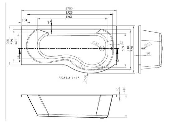 Nuie P Shape Left Hand Shower Bath 1700mm WBP1785L #2