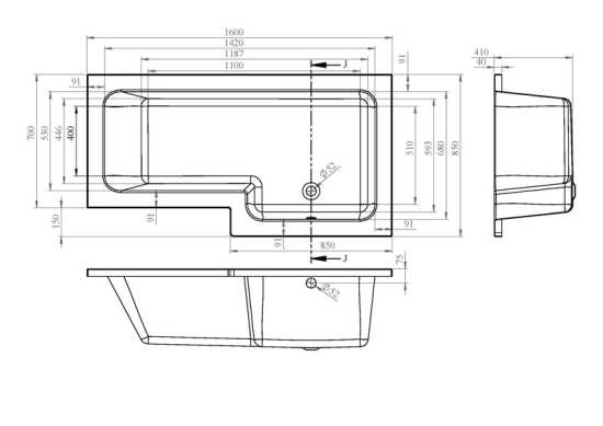 Nuie Square Right Hand Shower Bath 1600mm WBS1685R #2