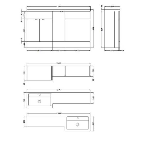 Hudson Reed Fusion White Gloss 1500mm RH Combination Furniture Unit and Basin CBI114 #2