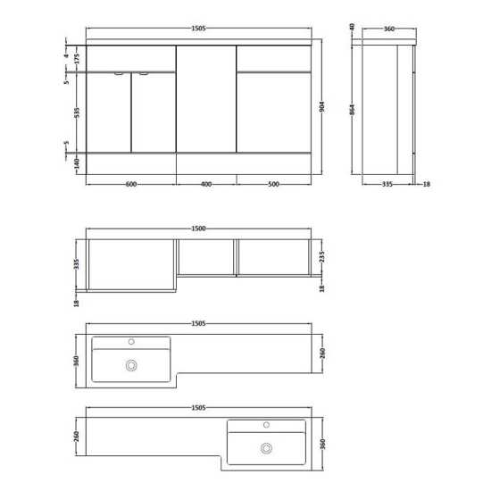 Hudson Reed Fusion White Gloss 1500mm LH Combination Furniture Unit and Basin CBI115 #2