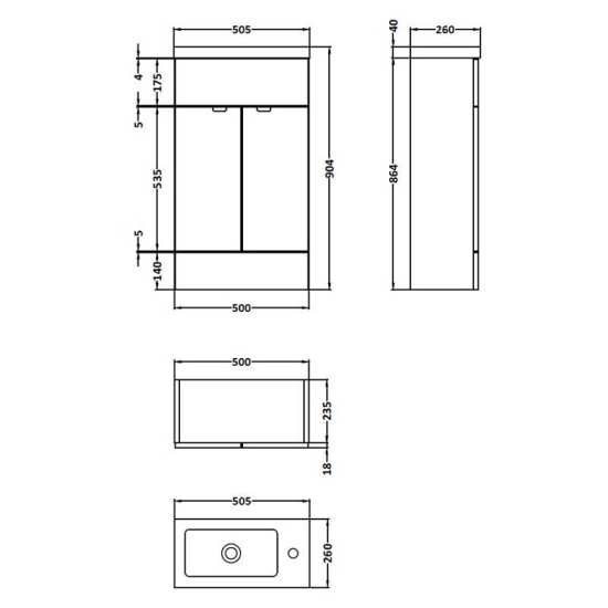 Hudson Reed Fusion White Gloss 500mm Slimline Vanity Unit and Basin CBI122 #2