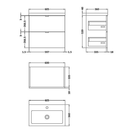 Hudson Reed Fusion Gloss Grey 600mm Wall Hung Vanity Unit and Basin CBI930 #2
