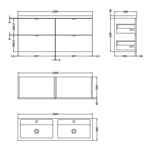 Hudson Reed Fusion Gloss Grey 1200mm Wall Hung Double Basin Vanity Unit CBI932 #2