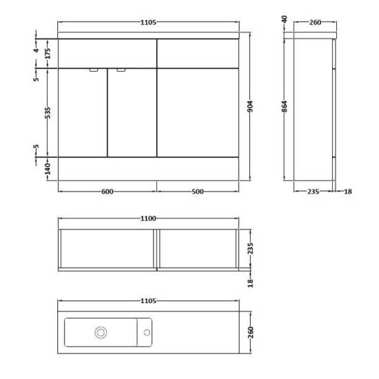 Hudson Reed Fusion Gloss Grey 1100mm Slimline Combination Furniture Unit And Basin CBI901 #2