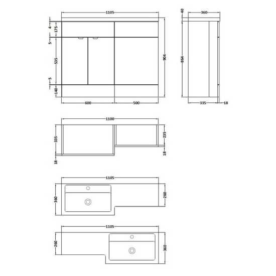 Hudson Reed Fusion Gloss Grey 1100mm RH Combination Furniture Unit And Basin CBI903 #2