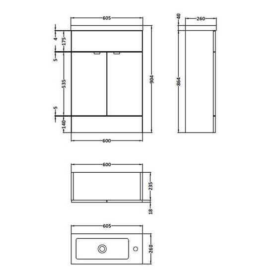 Hudson Reed Fusion Gloss Grey 600mm Slimline Vanity Unit and Basin CBI906 #2