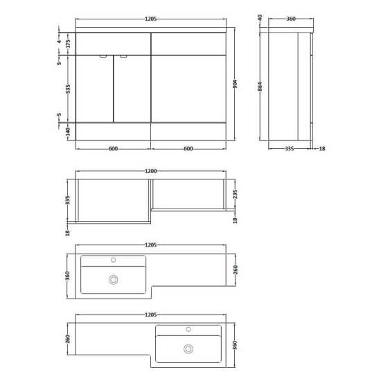 Hudson Reed Fusion Gloss Grey 1200mm LH Combination Furniture Unit And Basin CBI909 #2