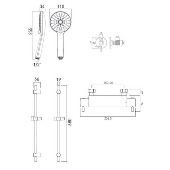 Vado Celsius Thermostatic 4 Function Shower Kit with Wall Mounting Brackets CEL17011211CP #2
