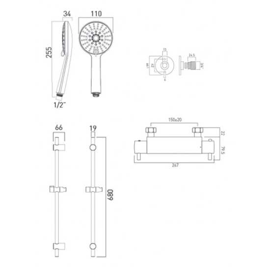 Vado Celsius Thermostatic 4 Function Shower Kit with Wall Mounting Brackets CEL17013411CP #2