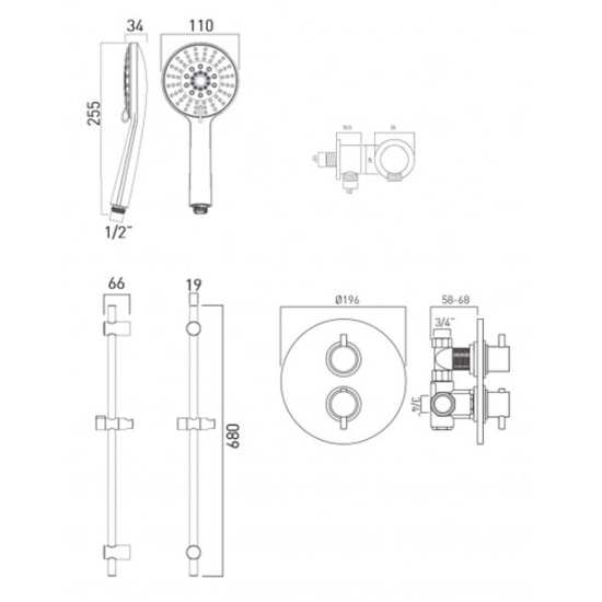 Vado Celsius Thermostatic Shower Package with 4 Function Shower Kit DX17120CELROCP #2