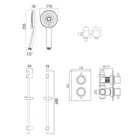 Vado Celsius Thermostatic Shower Package with 4 Function Shower Kit DX17120CELSQCP #2