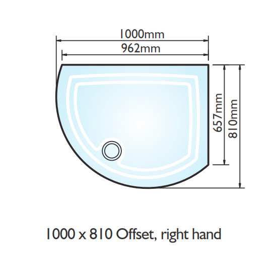 Kudos Concept 2 Offset Curved Shower Tray 1000 x 810mm RIGHT DCOS108RW