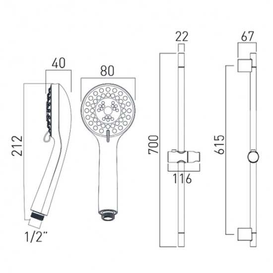Vado Aquablade Square Single Function Slide Rail Shower Kit ERIMFSRKDBCP #2