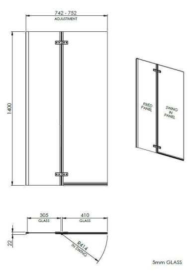 Nuie Ella Straight Hinged Bath Screen ERSS1 #2