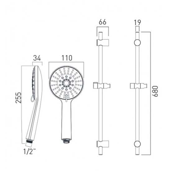 Vado Evolve Multi Function Slide Rail Shower Kit with Smooth Hose EVOMFSRKBDBCP #2