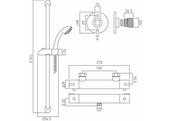Vado Prima Thermostatic Slide Rail Shower Kit Package With Wall Mounting Brackets #2