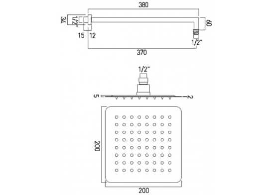 Vado Aquablade Single Function Easy Clean Slim Line Square Shower Head With Shower Arm 200mm #2