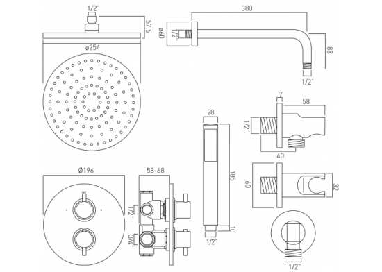 Vado DX Celsius Chrome Concealed 2 Outlet Thermostatic Shower Pack Round #2