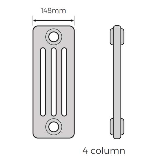Rads 2 Rails Fitzrovia 4 Column White Horizontal Radiator 500mm x 1220mm #4