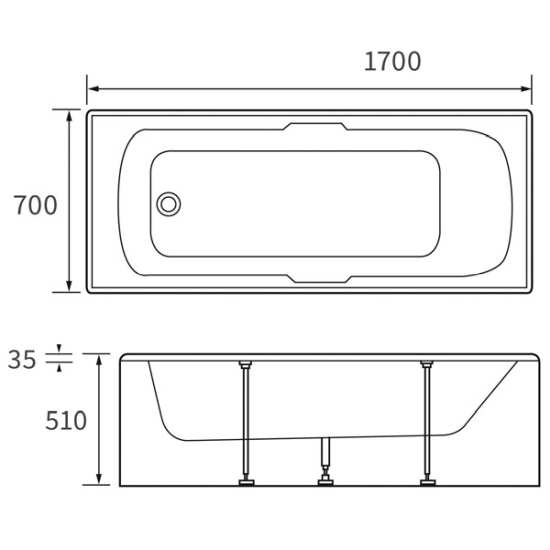 Moods Dorna 1700 x 700mm 8mm Textured Base 2 Tap Hole Twin Grips Bath #2