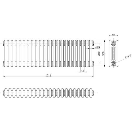 Hudson Reed Colosseum 300 x 1011 Triple Column Traditional Radiator HX303 #2