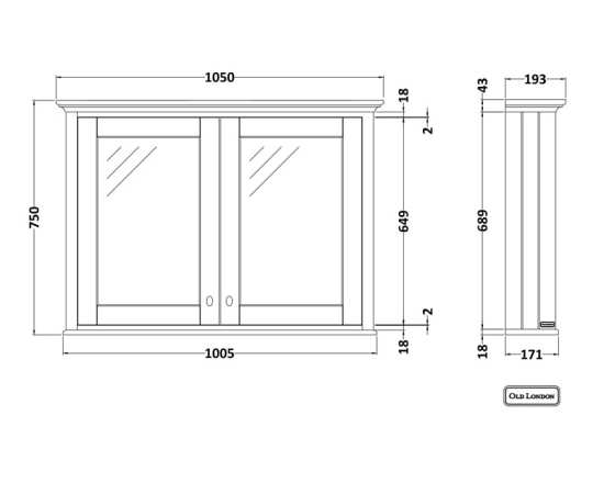 Hudson Reed Old London Twilight Blue 1050mm Mirror Cabinet LON317 #2
