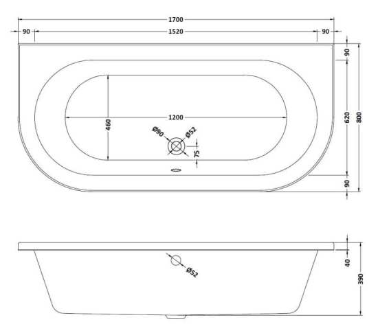 Nuie Shingle Double Ended Back To Wall Bath BSG003 #2