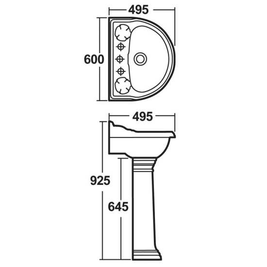 Hudson Reed Chancery 600mm Basin and Pedestal (1 Tap Hole) CRT002 #2