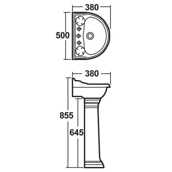 Hudson Reed Chancery 500mm Basin and Pedestal (2 Tap Hole) CRT005 #2