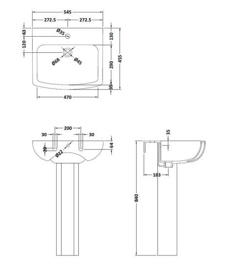 Nuie Ava 550mm Basin And Pedestal NCG400 #2
