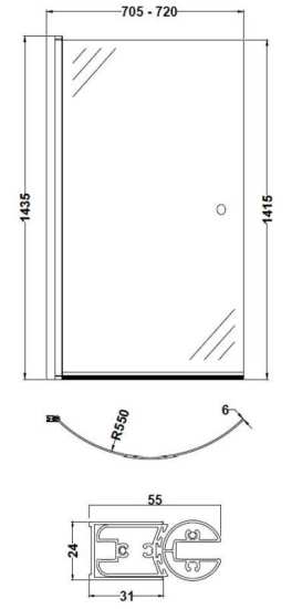 Nuie Curved Curved P Bath Screen with Knob NCS1 #2