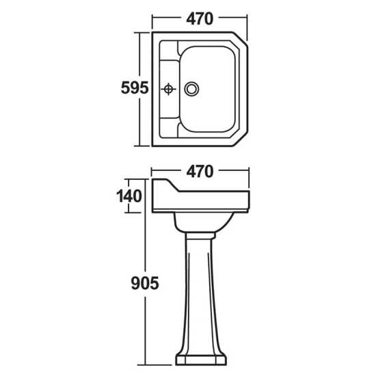 Hudson Reed Richmond 600mm Basin and Pedestal (1 Tap Hole) CCR017 #2