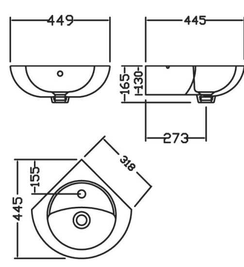 Nuie Corner Wall Hung Basin NCU862 #2