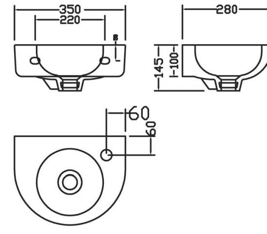 Nuie 350mm Wall Hung Basin NCU932 #2