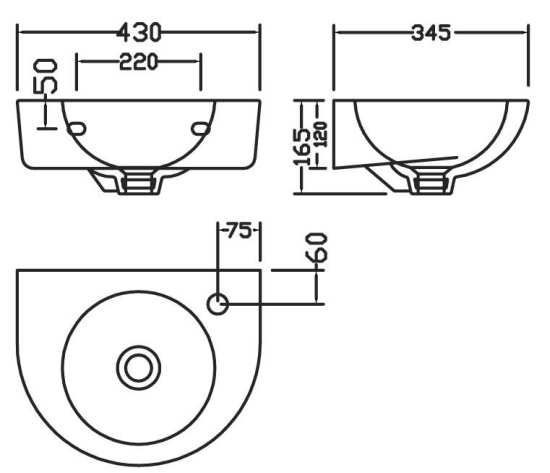 Nuie 450mm Wall Hung Basin NCU942 #2
