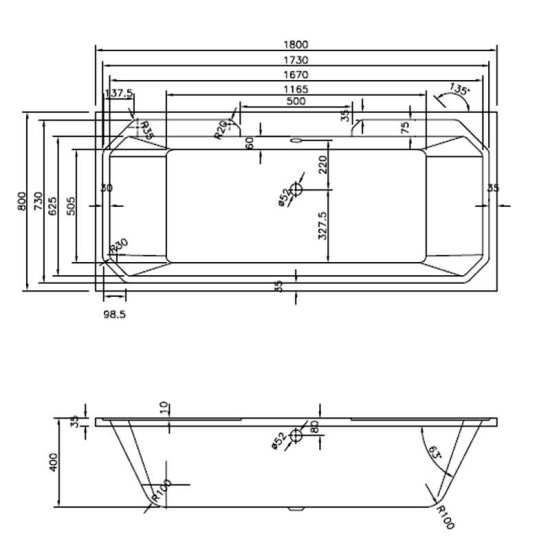 Nuie Ascott Art Deco Bath 1800 x 800mm NLB114 #2