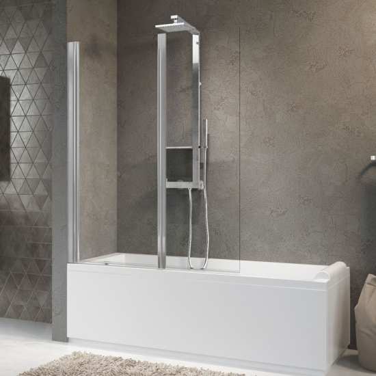 Novellini Aurora 2 Two Hinged Bath Screen CHROME Finish CLEAR Glass 1500mm x 1200mm #3