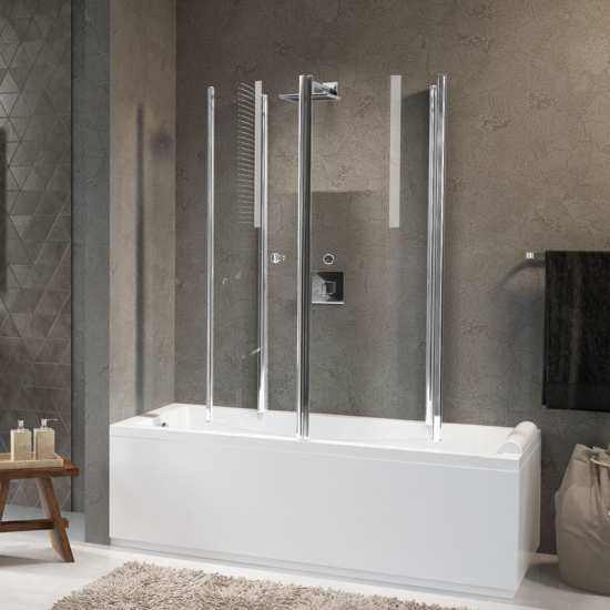 Novellini Aurora 4 Two Section Folding Bath Screen Chrome Finish  1500mm x 700mm #3