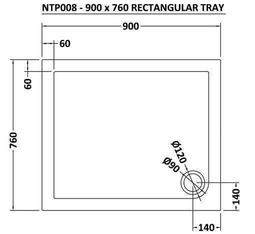 Nuie Rectangular Shower Tray 900x760mm NTP008 #2