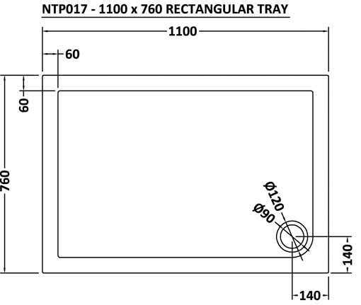 Nuie Rectangular Shower Tray 1100x760mm NTP017 #2