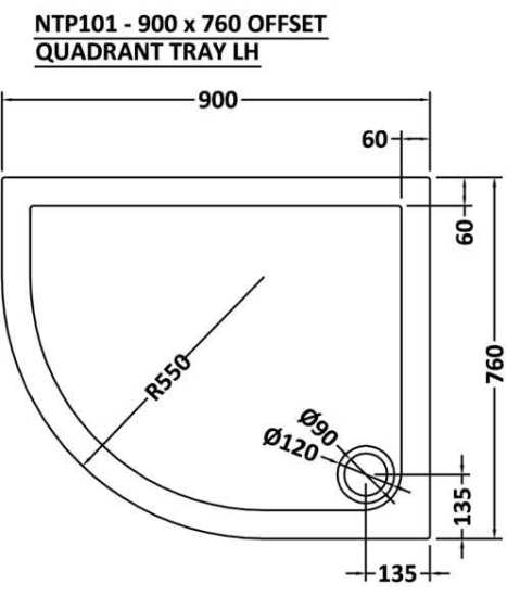 Nuie Offset Quadrant Shower Tray 900x760mm LH NTP101 #2