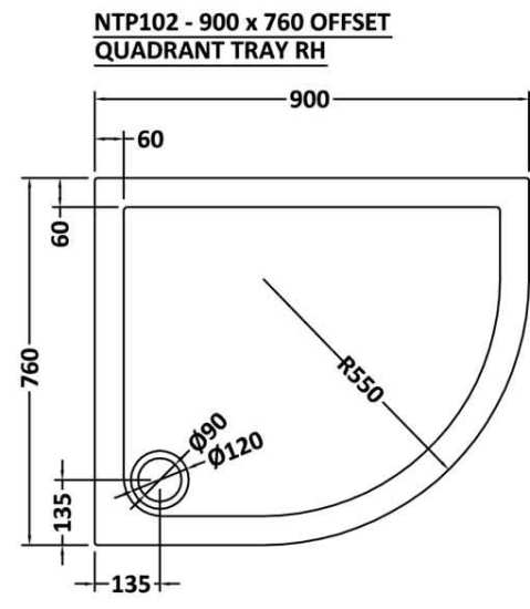 Hudson Reed Offset Quadrant Shower Tray 900x760mm RH NTP102 #2